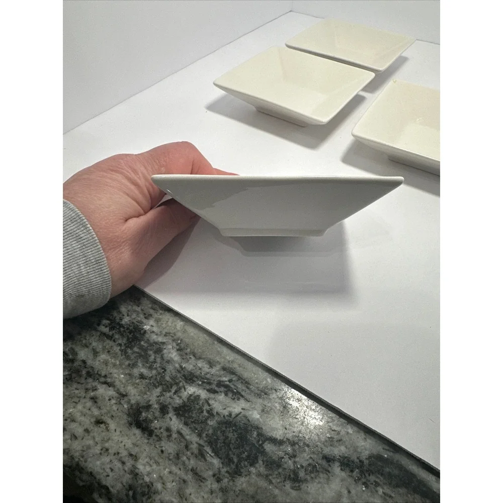 10 Strawberry Street Square Cream White Ceramic Dipping Bowls Set of 4 4.75in